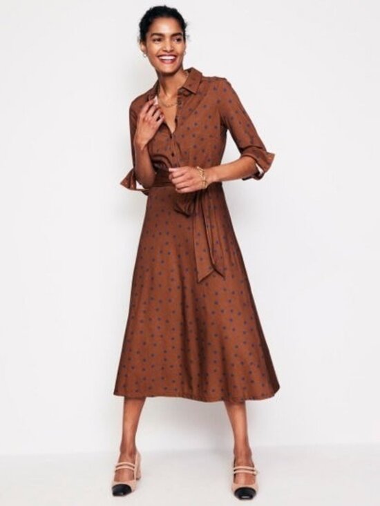 Boden Dresses & Skirts - BODEN LAURA polka dot dress midi brown 8L tall long business professional office